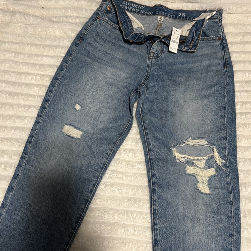 J. Crew Blue Boyfriend Jeans with Distressed Details